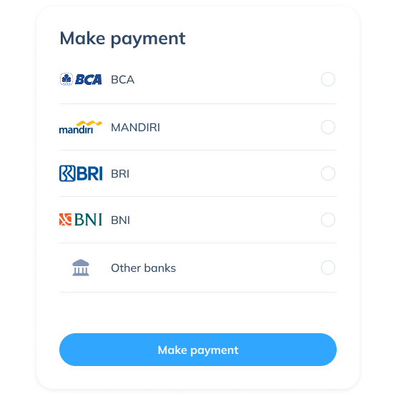 Display of the final step in an international transaction on the Topremit app by making a payment through available banks such as BCA, Mandiri, BRI, BNI, or other banks.
